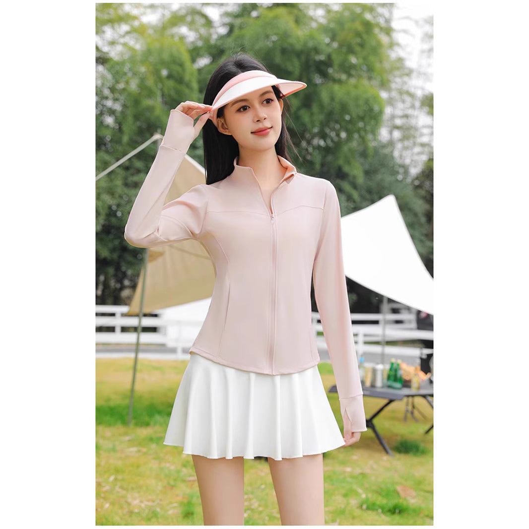 1202 stand collar nylon sunscreen clothing women's original yarn cool feeling slim-fit sunscreen clothing anti-ultraviolet long sleeve thin yoga clothing