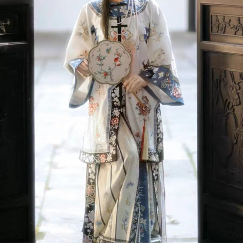 2025 Early Spring New Chinese Style National Style Palace Style Qing Dynasty Ancient Coat Han Coat Printed Top Horse Face Skirt Two-piece Suit for Women