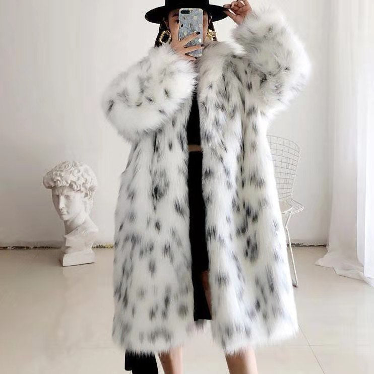 Plus-size women's long waist-less long sleeve fox fur coat for women