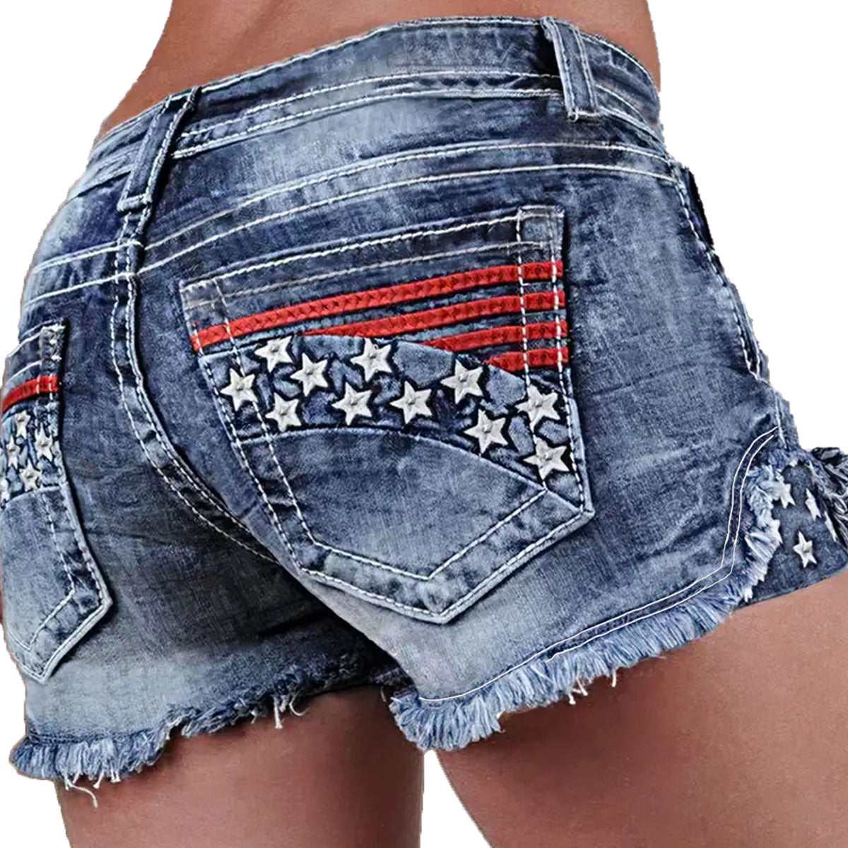 Women's Denim Embroidered Shorts European and American Fashion Ins Explosive Stretch Padded Denim Embroidered Hole Denim Shorts