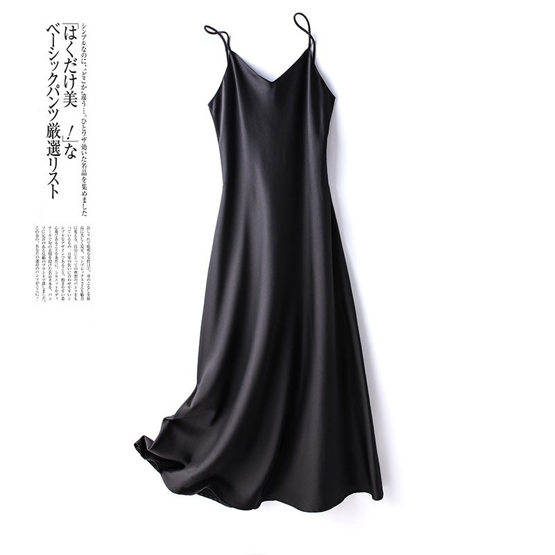spring and summer new French acetate satin sexy sling dress Women's Mid-length inner solid color bottoming skirt