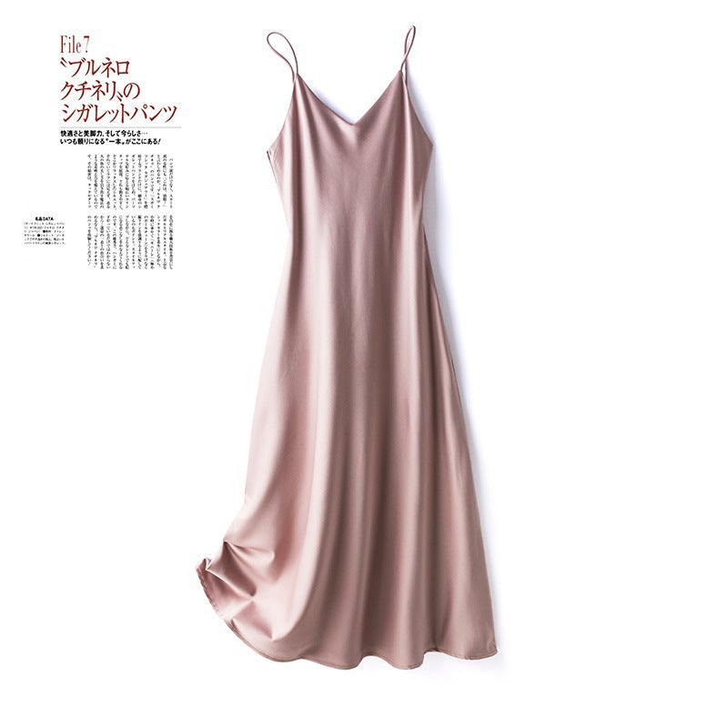 spring and summer new French acetate satin sexy sling dress Women's Mid-length inner solid color bottoming skirt