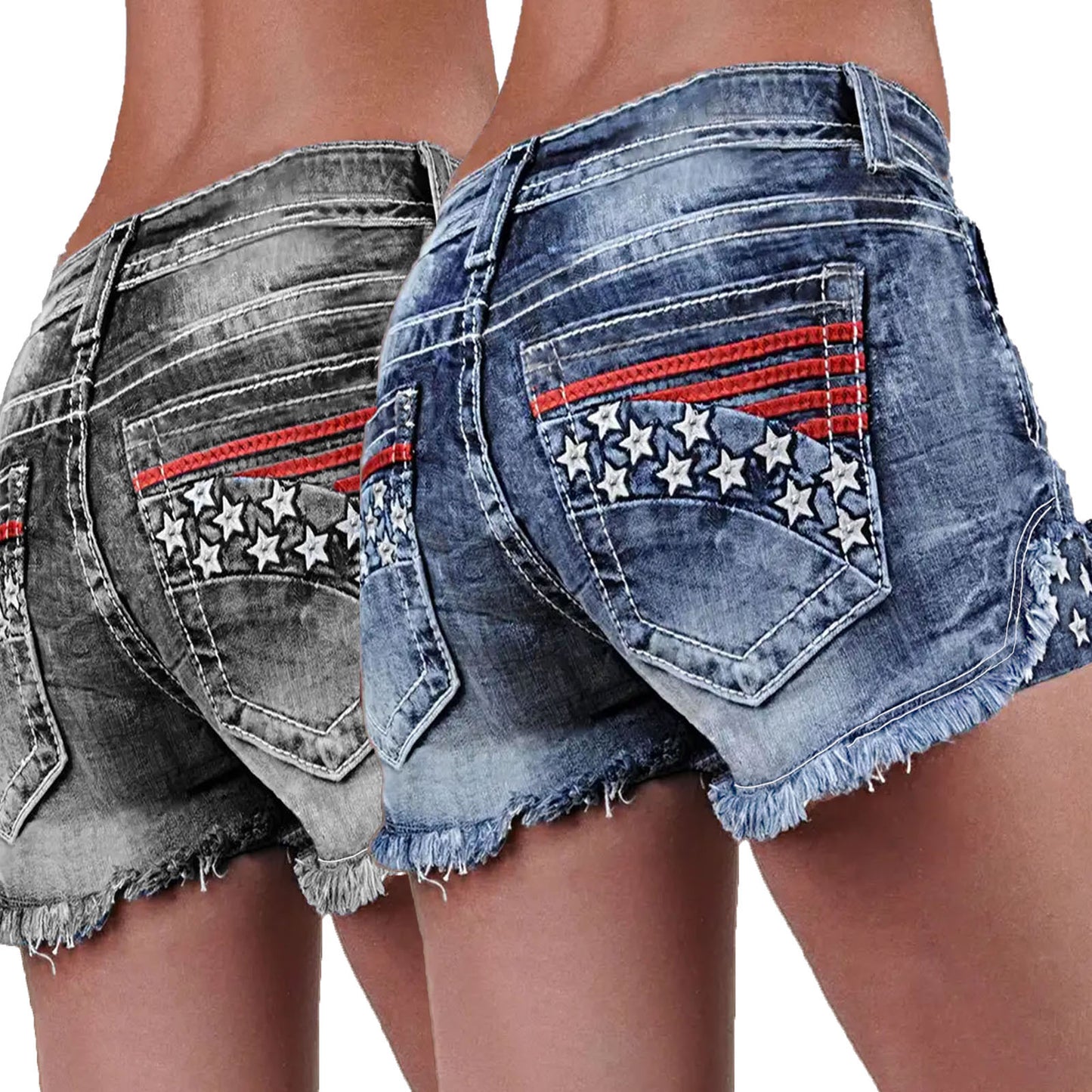 Women's Denim Embroidered Shorts European and American Fashion Ins Explosive Stretch Padded Denim Embroidered Hole Denim Shorts
