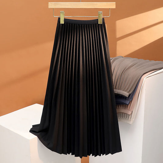 High-end Elegant Black Pleated Skirt Women's 2024 Summer New Style Draped High Waist Mid-length Casual All-match Skirt