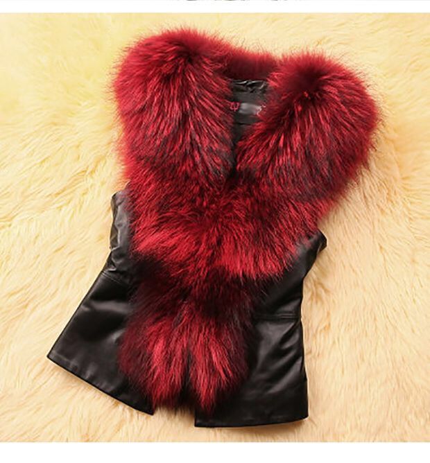 S-4XL AliExpress Autumn and Winter Women's Raccoon Fur Collar Fur Jacket Vest Short Slim Fit Faux Fur Vest