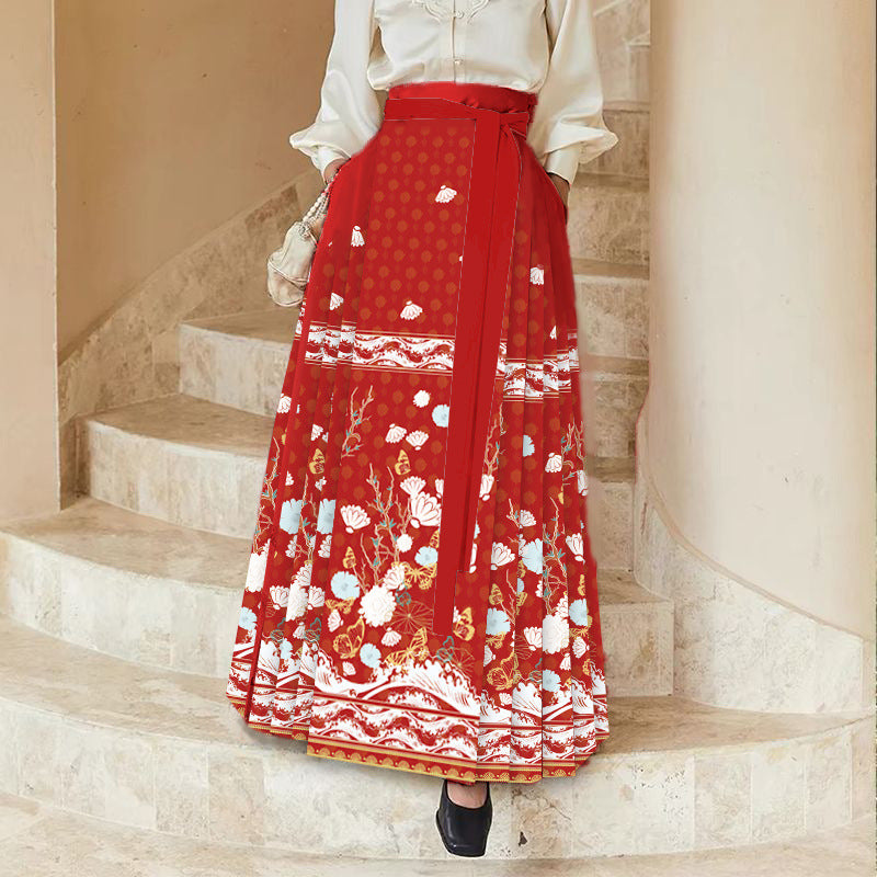 Hanfu horse face skirt women's spring and summer women's big swing horse face pleated long wholesale skirt [flower branch butterfly dream]]