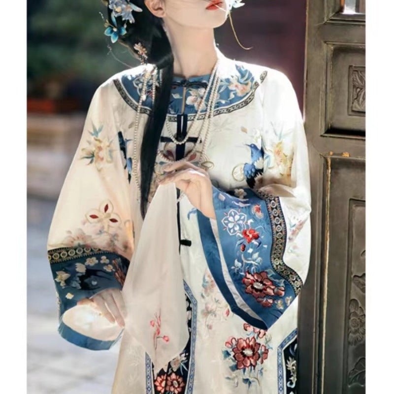 2025 Early Spring New Chinese Style National Style Palace Style Qing Dynasty Ancient Coat Han Coat Printed Top Horse Face Skirt Two-piece Suit for Women