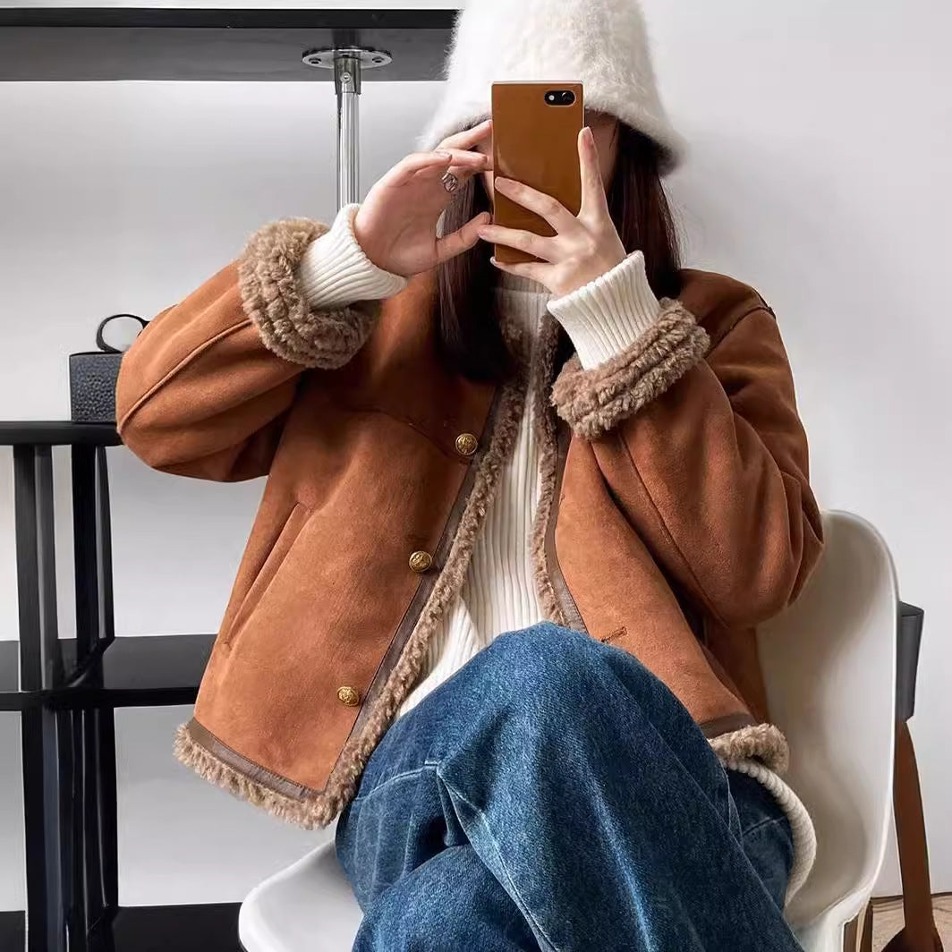 Women's winter wool short parka with a high sense of fragrance