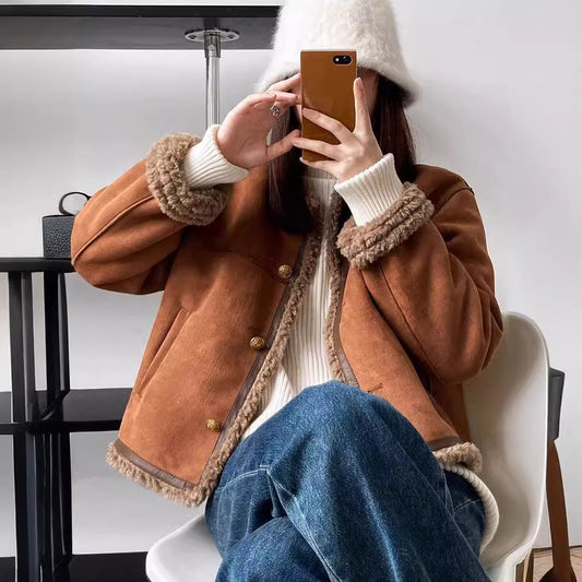 Women's winter wool short parka with a high sense of fragrance