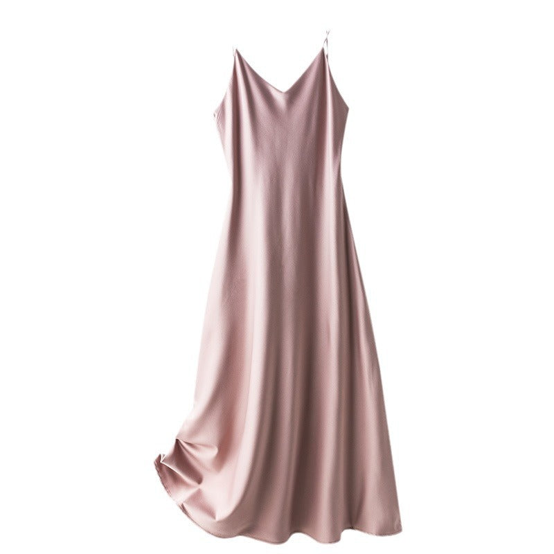 spring and summer new French acetate satin sexy sling dress Women's Mid-length inner solid color bottoming skirt