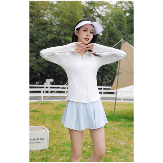 1202 stand collar nylon sunscreen clothing women's original yarn cool feeling slim-fit sunscreen clothing anti-ultraviolet long sleeve thin yoga clothing