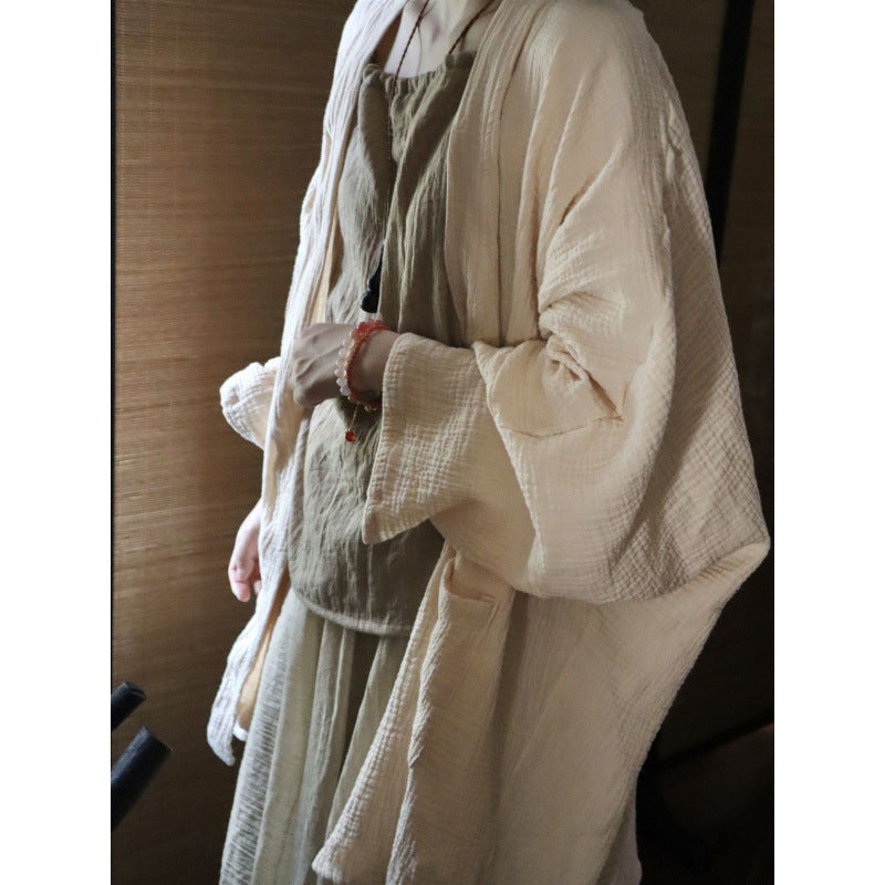 Zen Style Coat Neck Hanging Strap Elegant Skirt Cotton Linen Zen Clothing Women's Cool Tea Clothing Hanfu