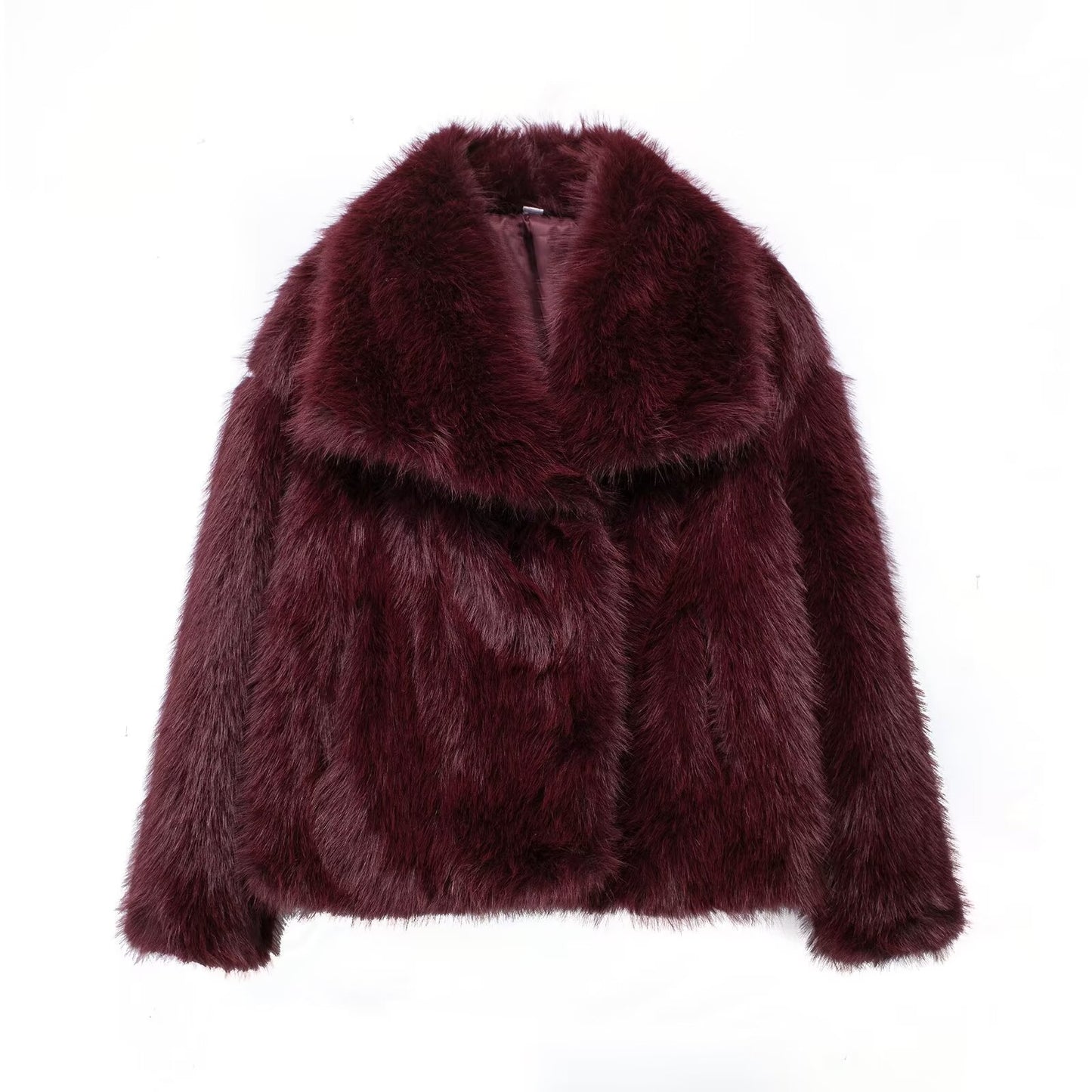 Women's spring new European and American fashion loose faux fur lapel coat