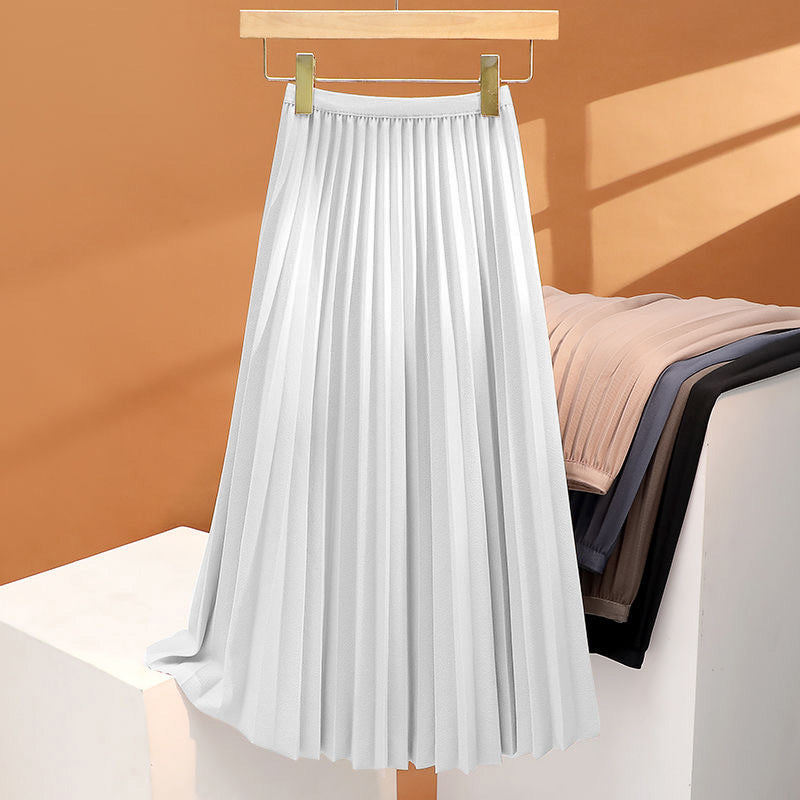 High-end Elegant Black Pleated Skirt Women's 2024 Summer New Style Draped High Waist Mid-length Casual All-match Skirt