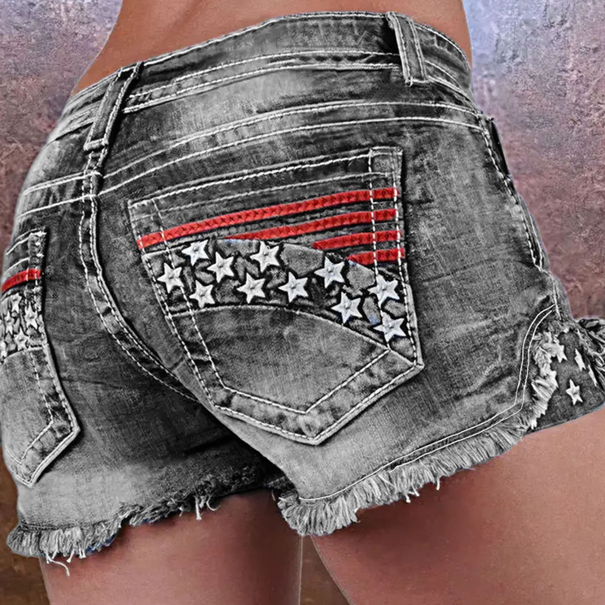 Women's Denim Embroidered Shorts European and American Fashion Ins Explosive Stretch Padded Denim Embroidered Hole Denim Shorts
