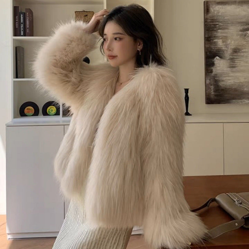 Real Hair White Raccoon Hair Double-sided Woven Encryption Thickened Autumn and Winter New Temperament Anti-season Explosions Western Style Clothes Length 50 Gas
