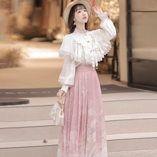 Original Tulip Hanfu Women's Chinese Style Improved Han Element Top Half Skirt suit 7013