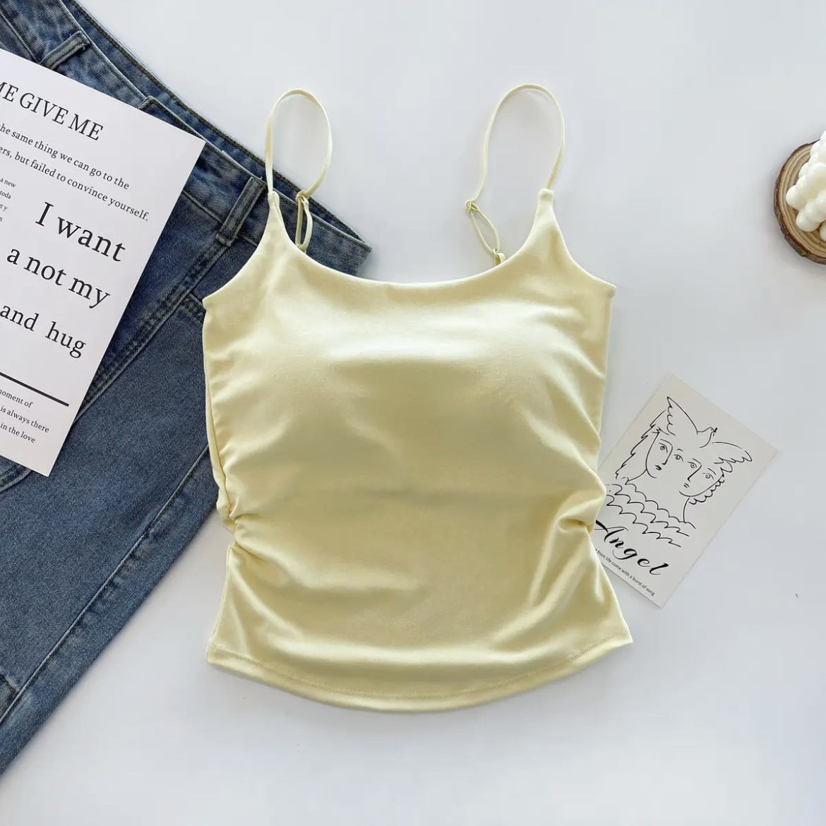 New Style Pure Sweet and Spicy Design Pleated Camisole Women's Belt Chest Pad Inner Wearing Outer Wearing Slim-fit Beautiful Back Summer Clothes