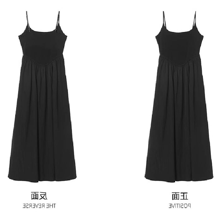 Korean Style Gentle White Tight Waist Sling dress Holiday Style Sweet Wear Slimming Elegant Long Skirt