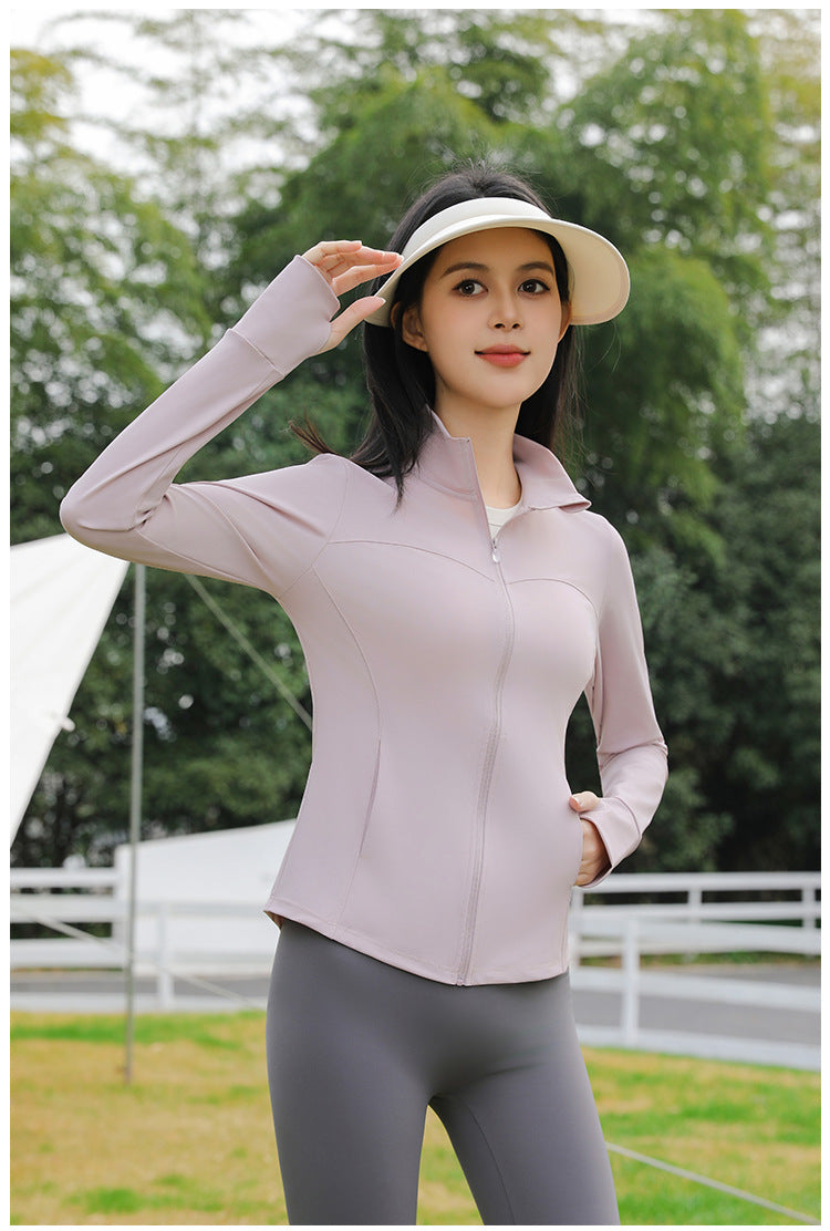 1202 stand collar nylon sunscreen clothing women's original yarn cool feeling slim-fit sunscreen clothing anti-ultraviolet long sleeve thin yoga clothing