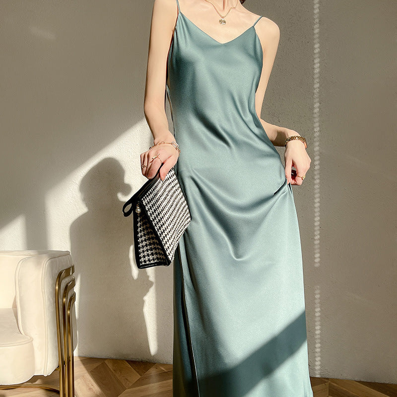 spring and summer new French acetate satin sexy sling dress Women's Mid-length inner solid color bottoming skirt