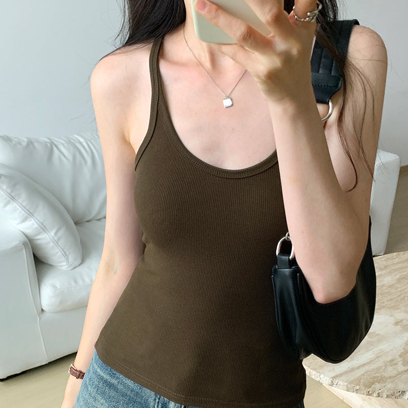 Sexy Spice Girl Threaded Vest Sling Women's Slim-fit 2024 Summer New Design Sense Suit Inner Base Top