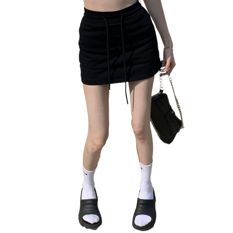 Drawstring sports short skirt women's summer new casual sports half culottes high waist all match package hip skirt A line half skirt