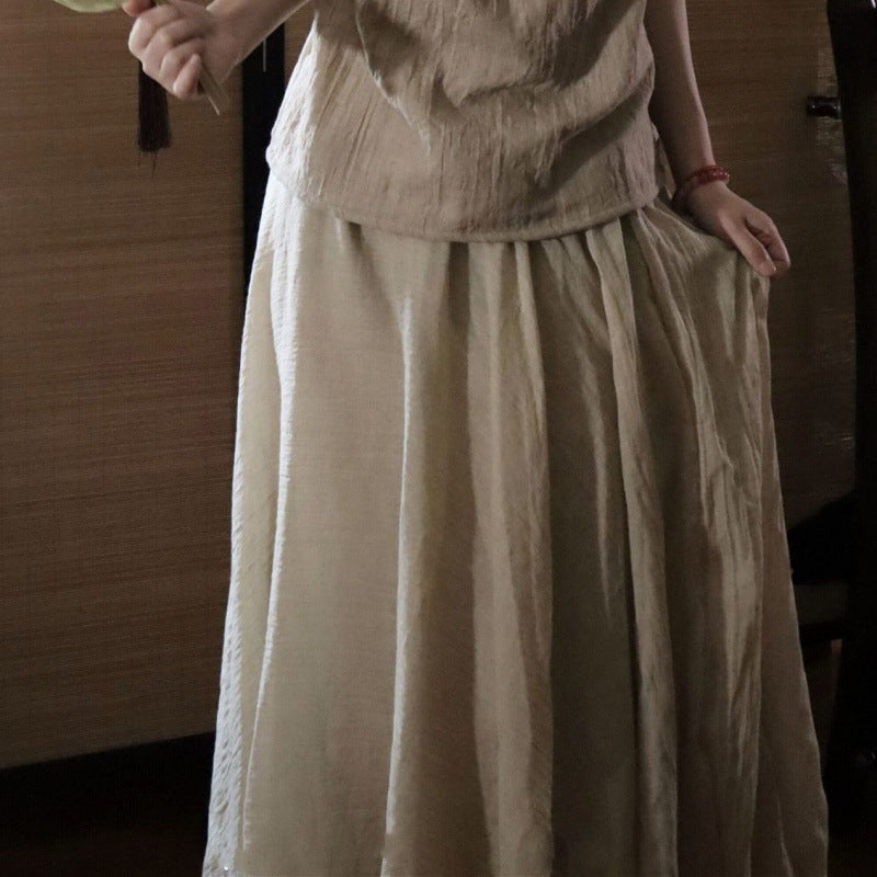Zen Style Coat Neck Hanging Strap Elegant Skirt Cotton Linen Zen Clothing Women's Cool Tea Clothing Hanfu