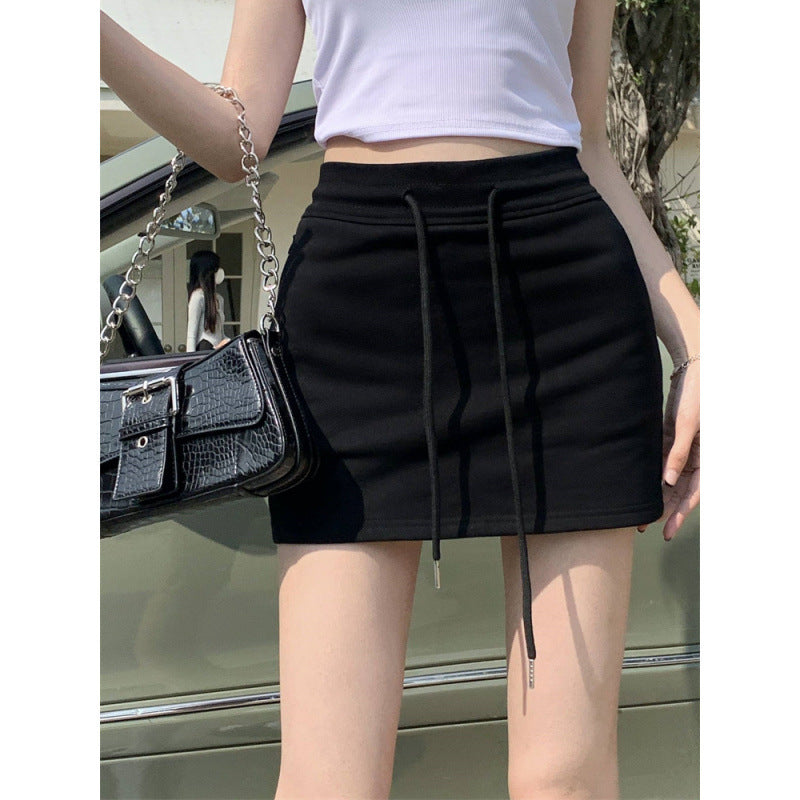 Drawstring sports short skirt women's summer new casual sports half culottes high waist all match package hip skirt A line half skirt