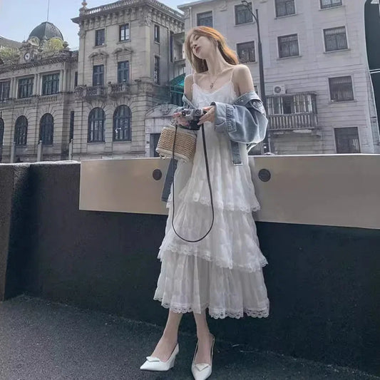 Pure Desire Aesthetic White Tank Dress For Women Summer New Arrival Beach Seaside Vacation Elegant Draped Sweet Long Dress