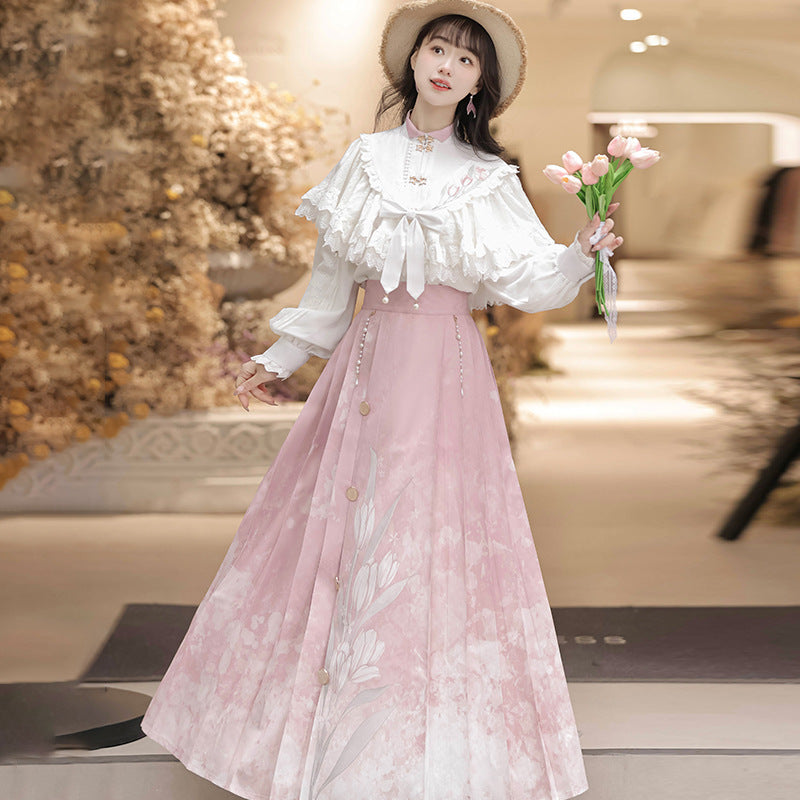 Original Tulip Hanfu Women's Chinese Style Improved Han Element Top Half Skirt suit 7013