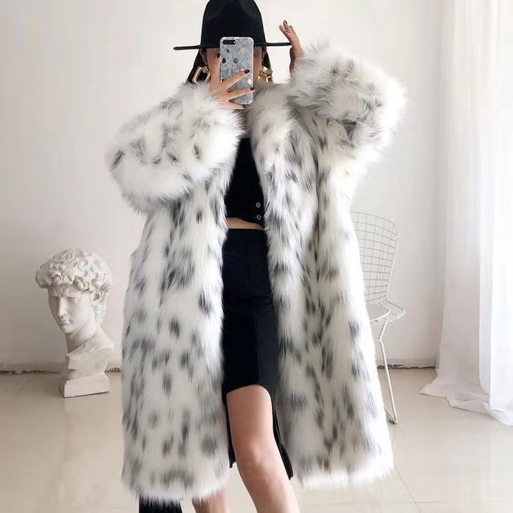 Plus-size women's long waist-less long sleeve fox fur coat for women