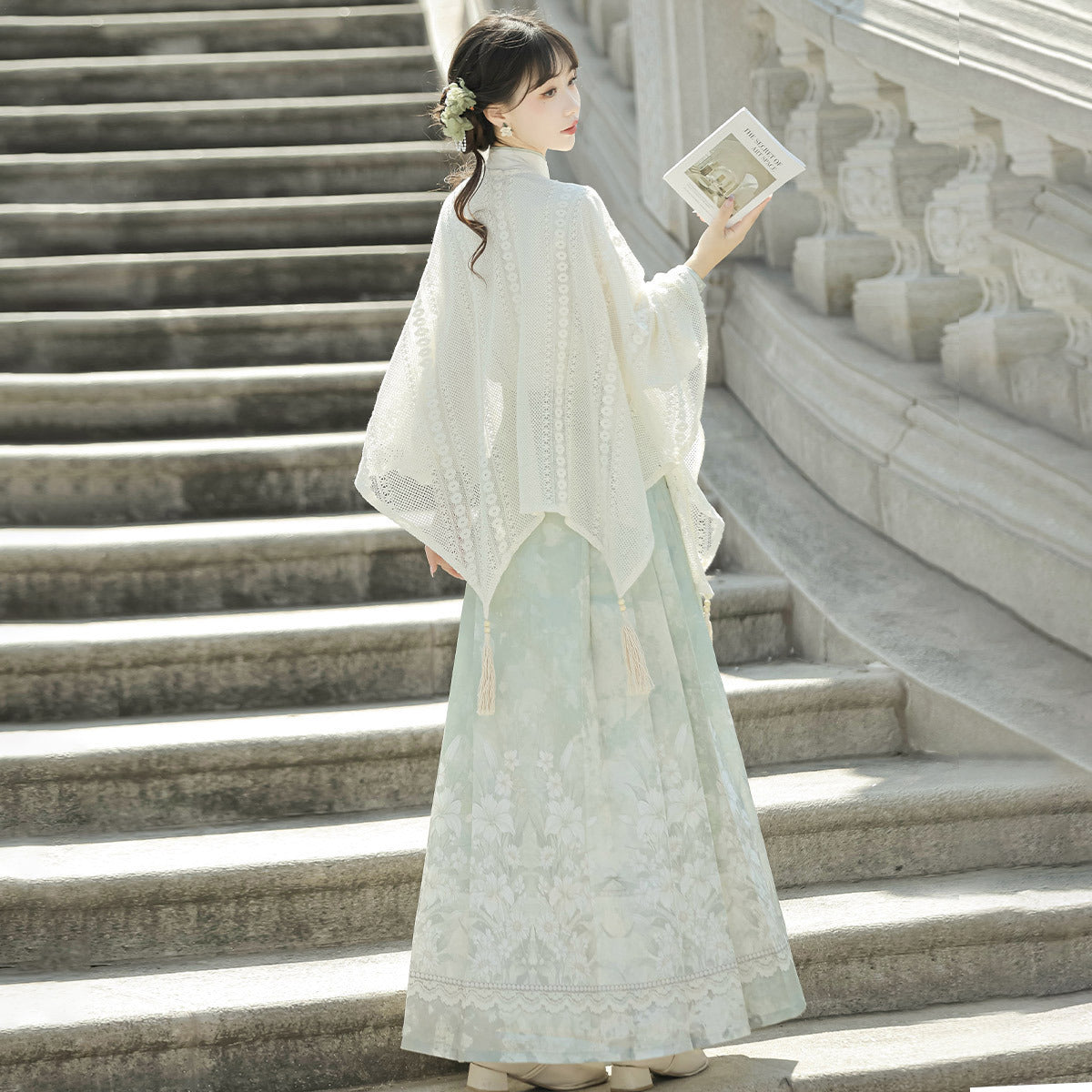 Original and Poetry Han Clothing Women's Chinese Style Improved Han Element Shirt Shawl overskirt suit 8923