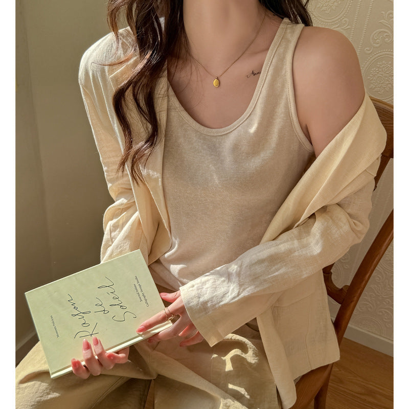 2025 New Camisole Women's Summer Outer Wear Loose Meat Covering Base Inner Yellow Sleeveless Basic Top