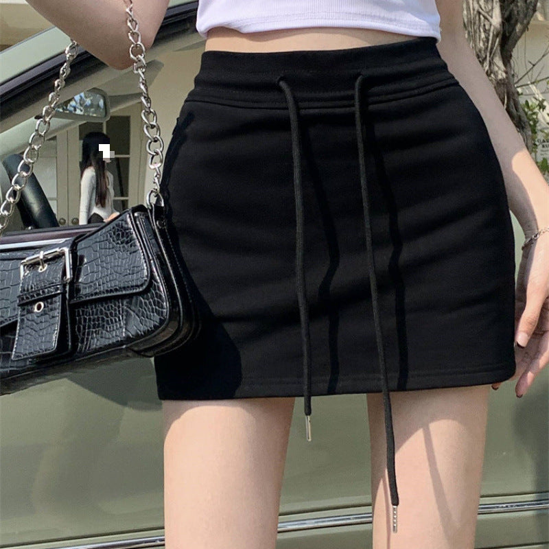 Drawstring sports short skirt women's summer new casual sports half culottes high waist all match package hip skirt A line half skirt