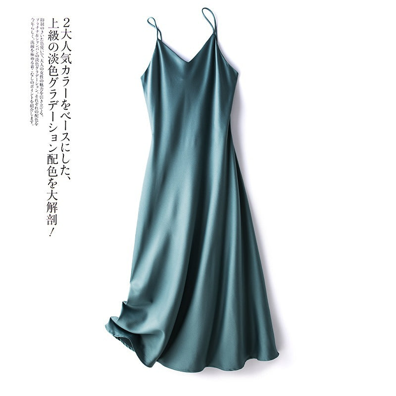 spring and summer new French acetate satin sexy sling dress Women's Mid-length inner solid color bottoming skirt