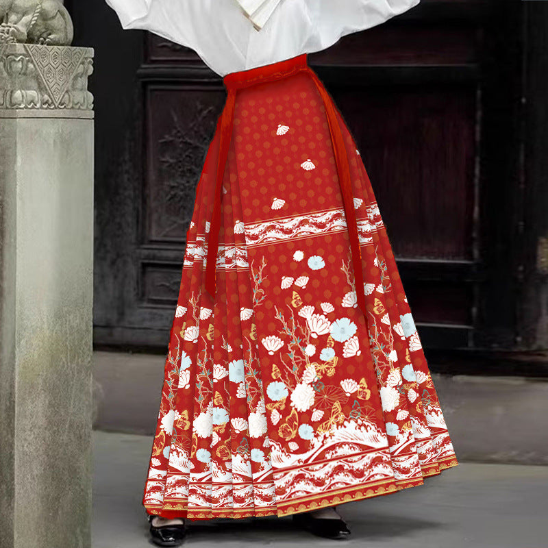 Hanfu horse face skirt women's spring and summer women's big swing horse face pleated long wholesale skirt [flower branch butterfly dream]]