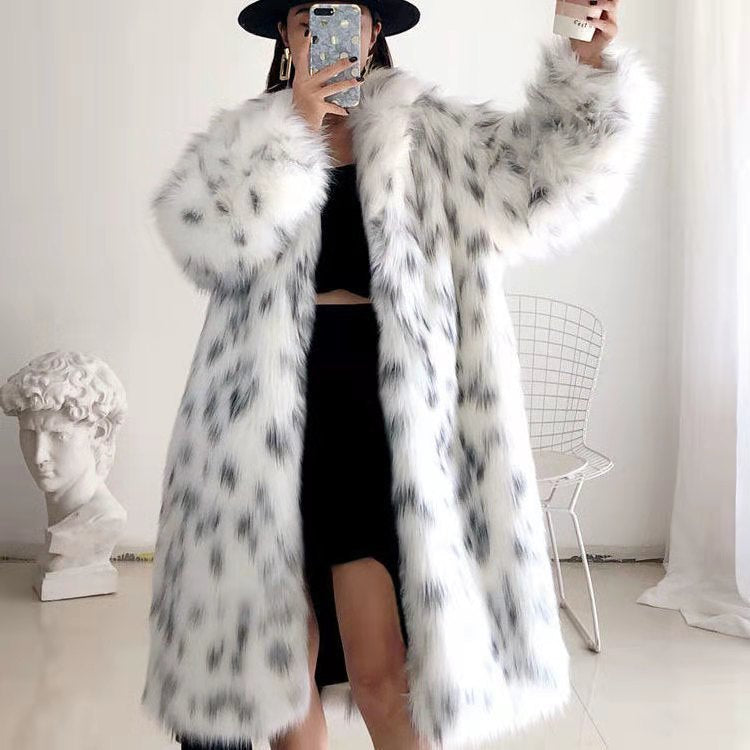 Plus-size women's long waist-less long sleeve fox fur coat for women