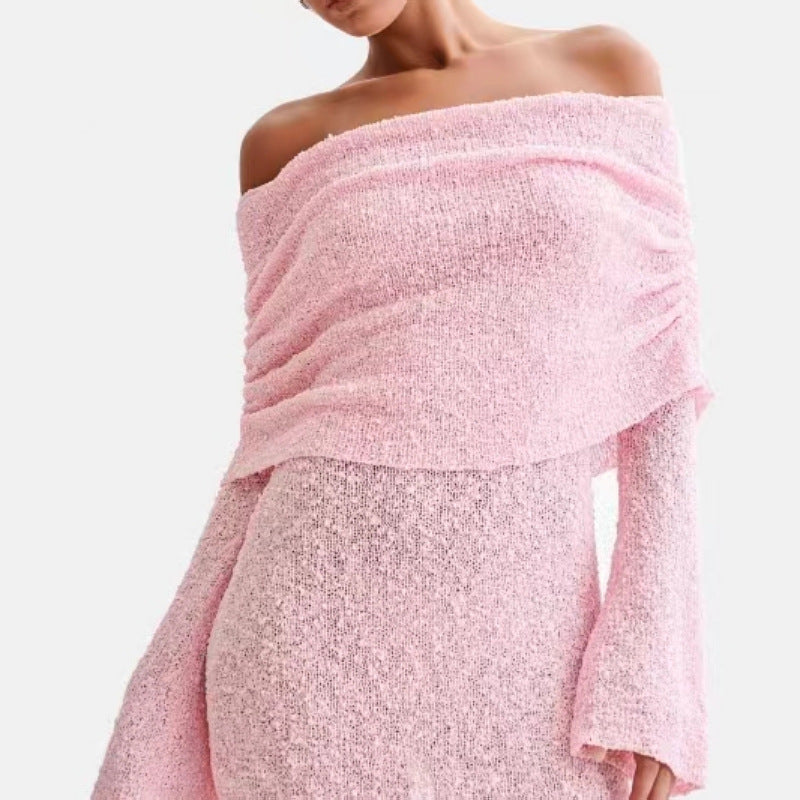 2025 spring new European and American cross-border Amazon women's sexy hollow long sleeve off-shoulder dress skirt women