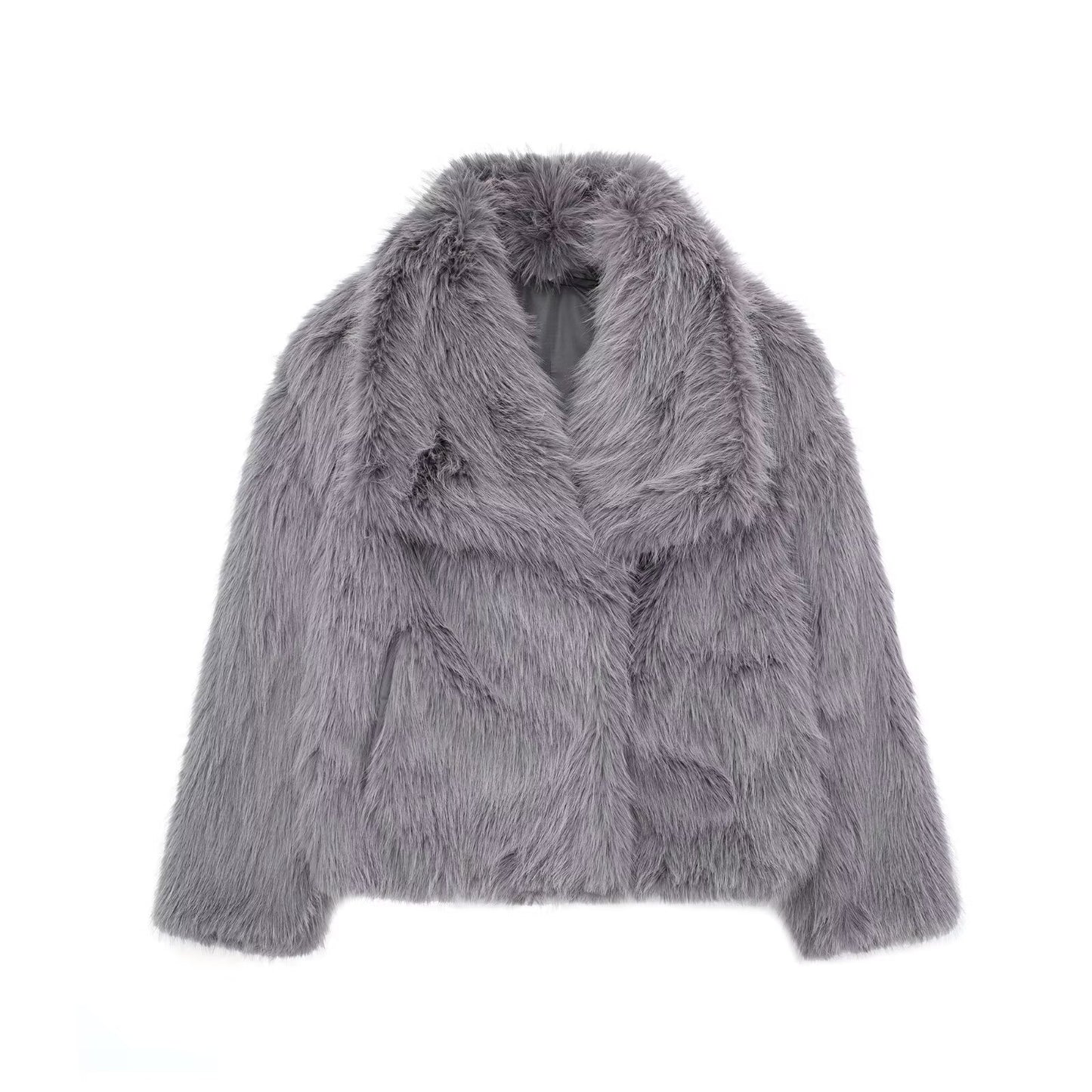 Women's spring new European and American fashion loose faux fur lapel coat