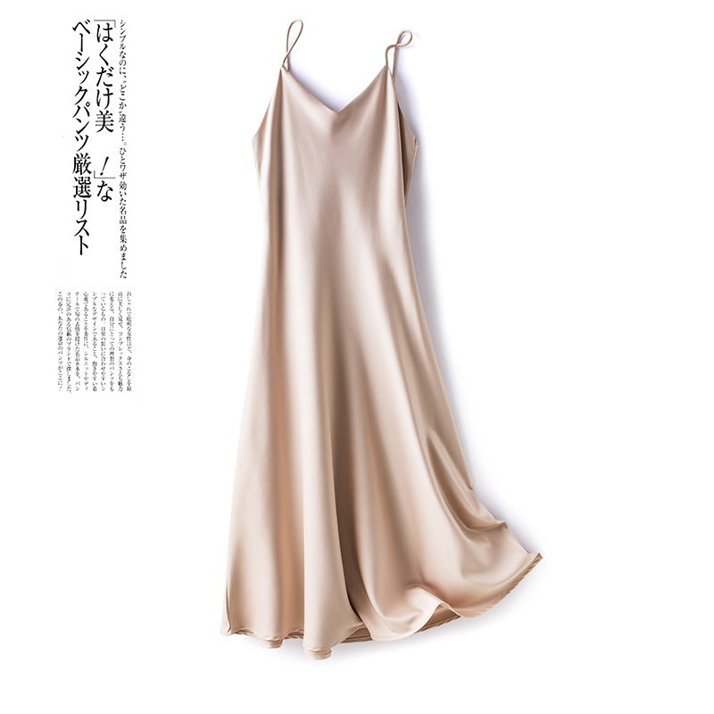 spring and summer new French acetate satin sexy sling dress Women's Mid-length inner solid color bottoming skirt