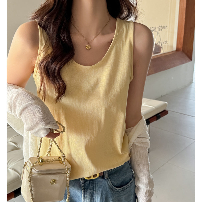 2025 New Camisole Women's Summer Outer Wear Loose Meat Covering Base Inner Yellow Sleeveless Basic Top