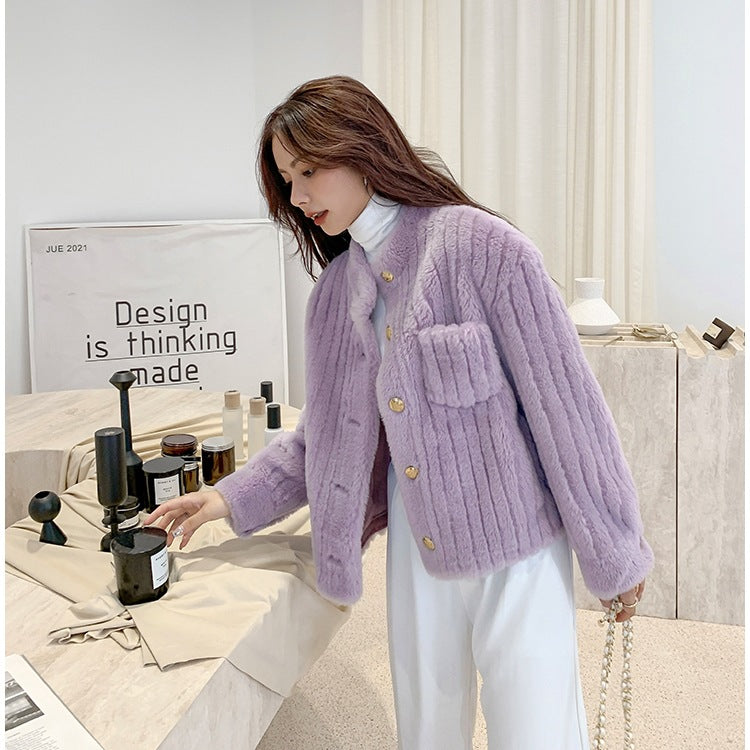 New Off-season Small Stand Collar Lamb Fur One-piece Sheep Coat Short Fur Young Women's Coat