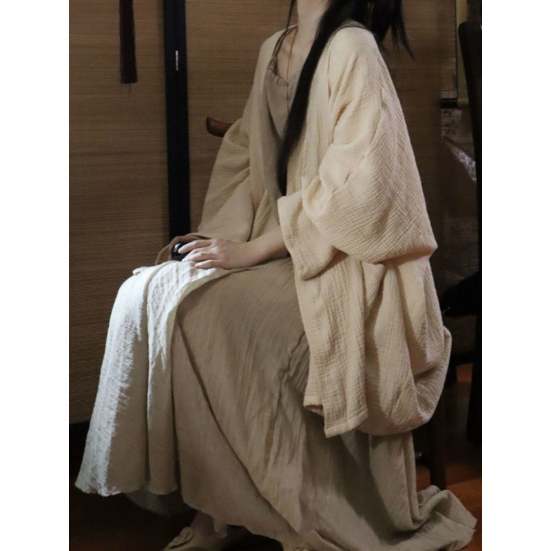 Zen Style Coat Neck Hanging Strap Elegant Skirt Cotton Linen Zen Clothing Women's Cool Tea Clothing Hanfu