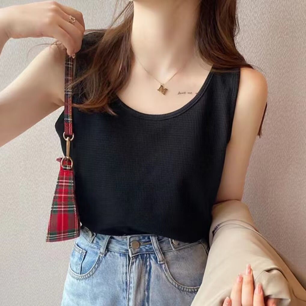 Camisole Women's Summer Waffle Loose Top Slim Sleeveless Base Shirt T-shirt