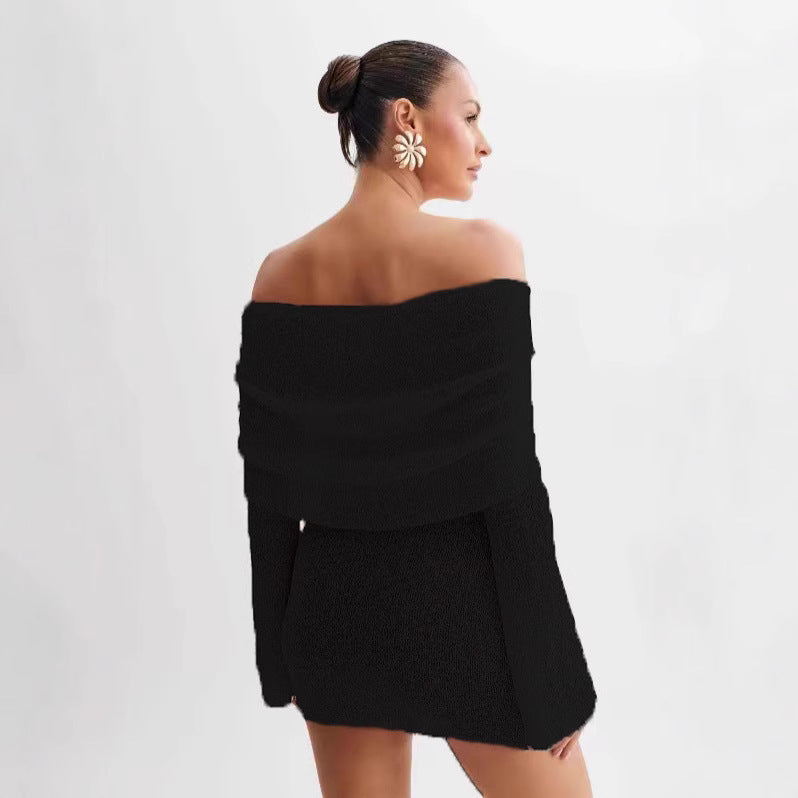 2025 spring new European and American cross-border Amazon women's sexy hollow long sleeve off-shoulder dress skirt women