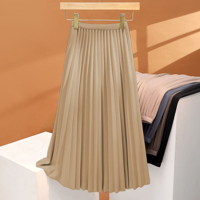 High-end Elegant Black Pleated Skirt Women's 2024 Summer New Style Draped High Waist Mid-length Casual All-match Skirt