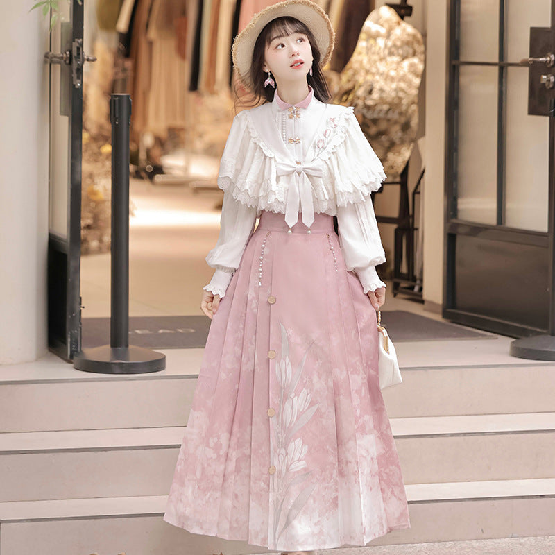 Original Tulip Hanfu Women's Chinese Style Improved Han Element Top Half Skirt suit 7013