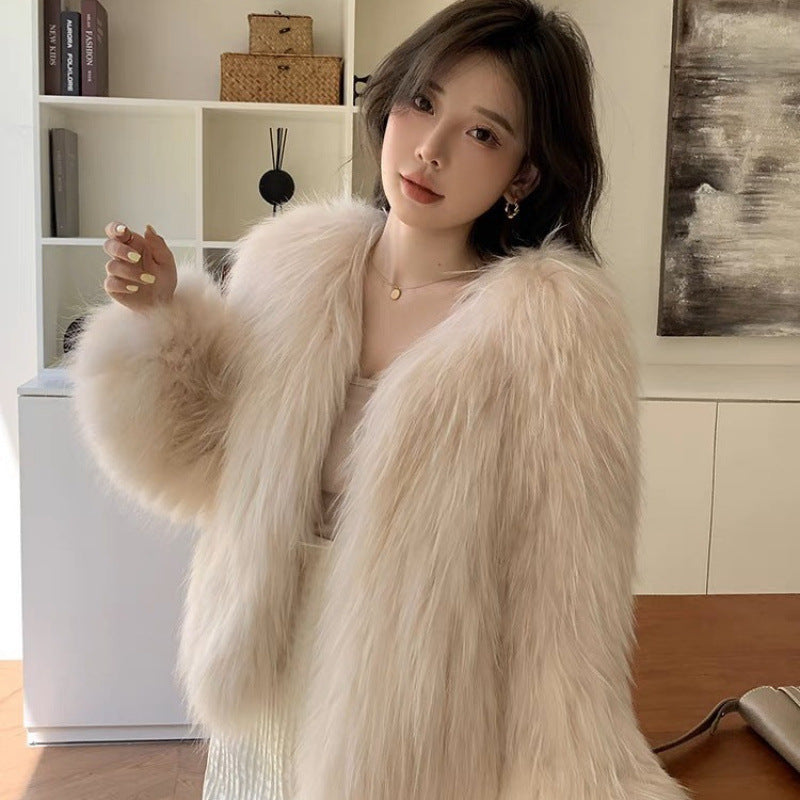 Real Hair White Raccoon Hair Double-sided Woven Encryption Thickened Autumn and Winter New Temperament Anti-season Explosions Western Style Clothes Length 50 Gas