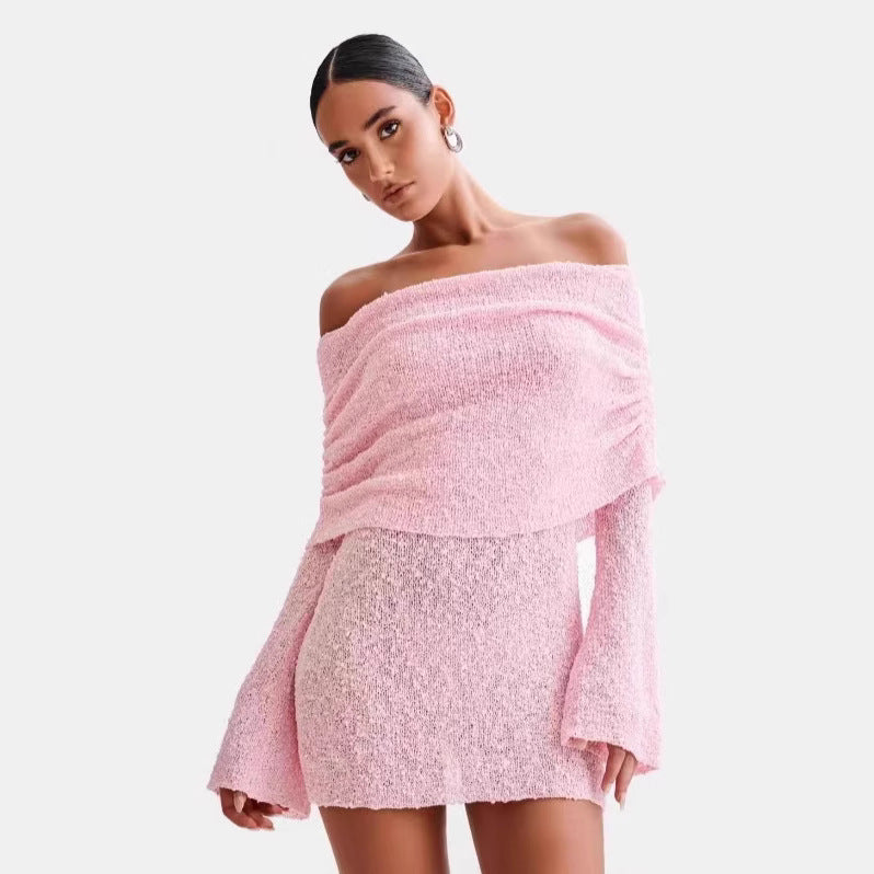 2025 spring new European and American cross-border Amazon women's sexy hollow long sleeve off-shoulder dress skirt women